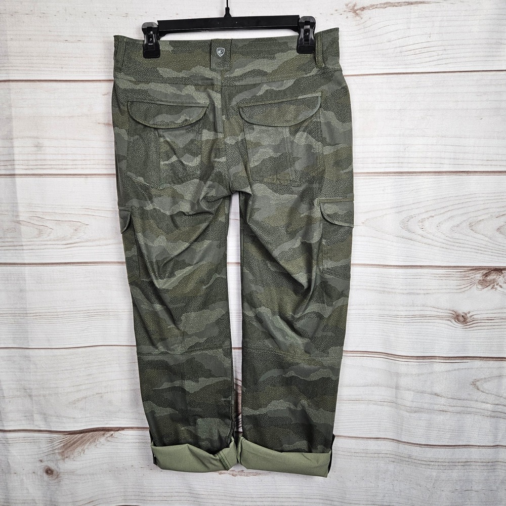 KUHL Splash Roll-Up Pants Womens 4 Reg Green Camo Dot Print Cargo Hiking Outdoor - Picture 2 of 14